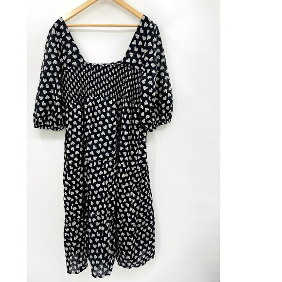 Johnny Was XL Black couple of hearts smocked midi dress - Picture 6 of 8